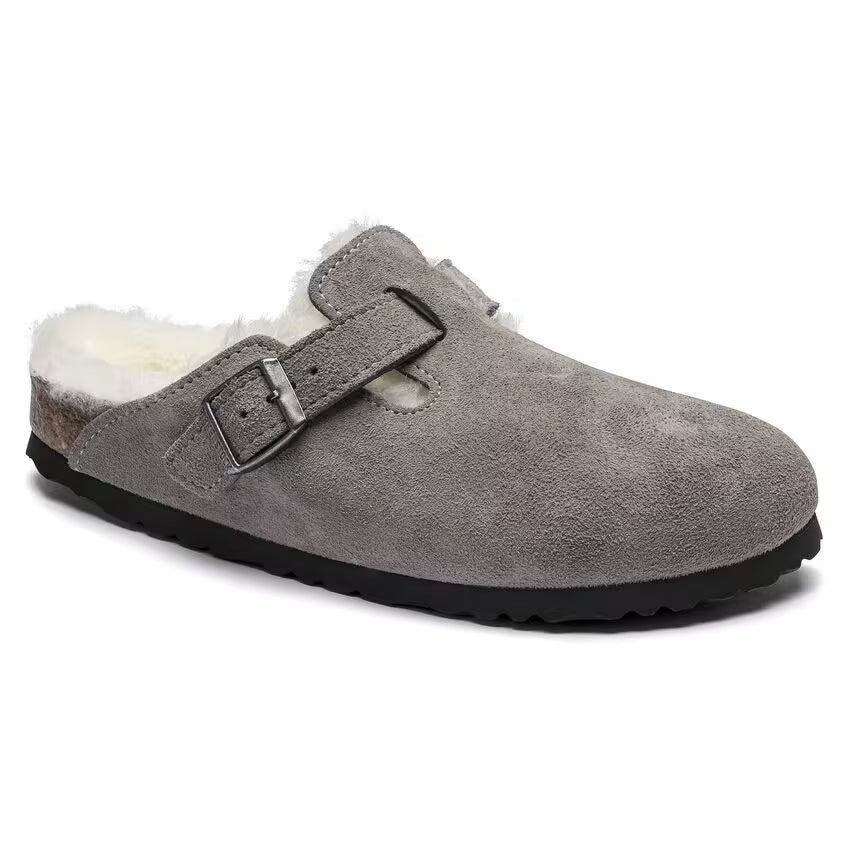 Birkenstock Women's Boston Shearling Suede Leather - Stone Coin