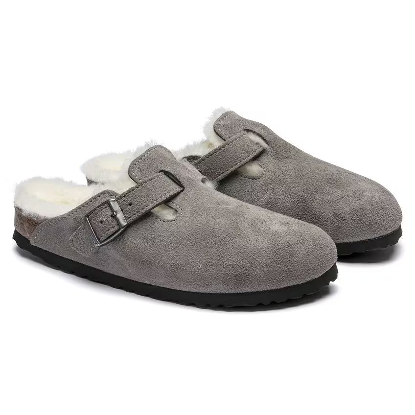 Birkenstock Women's Boston Shearling Suede Leather - Stone Coin
