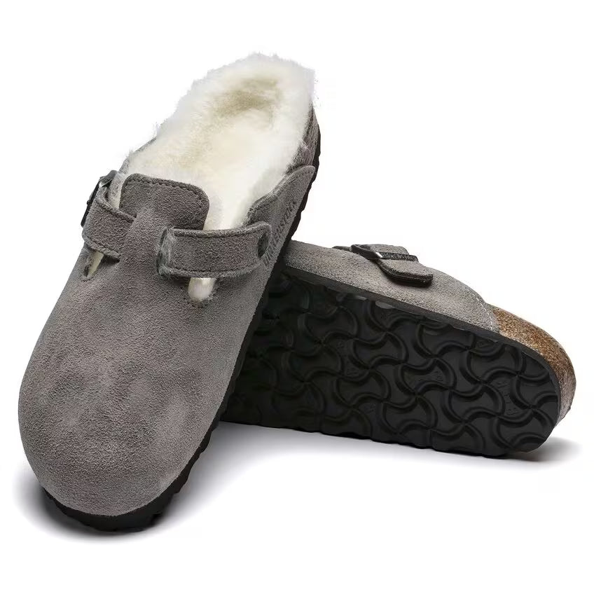 Birkenstock Women's Boston Shearling Suede Leather - Stone Coin