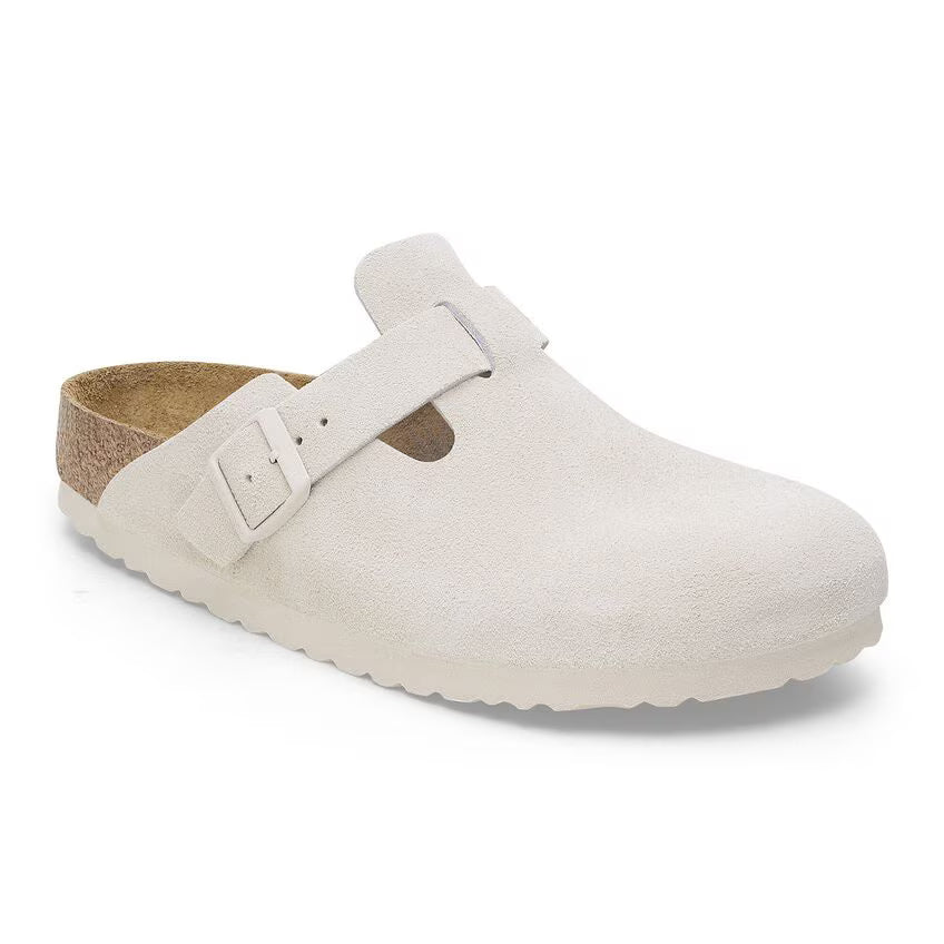 Birkenstock Women's Boston Soft Footbed Suede Leather - Antique White