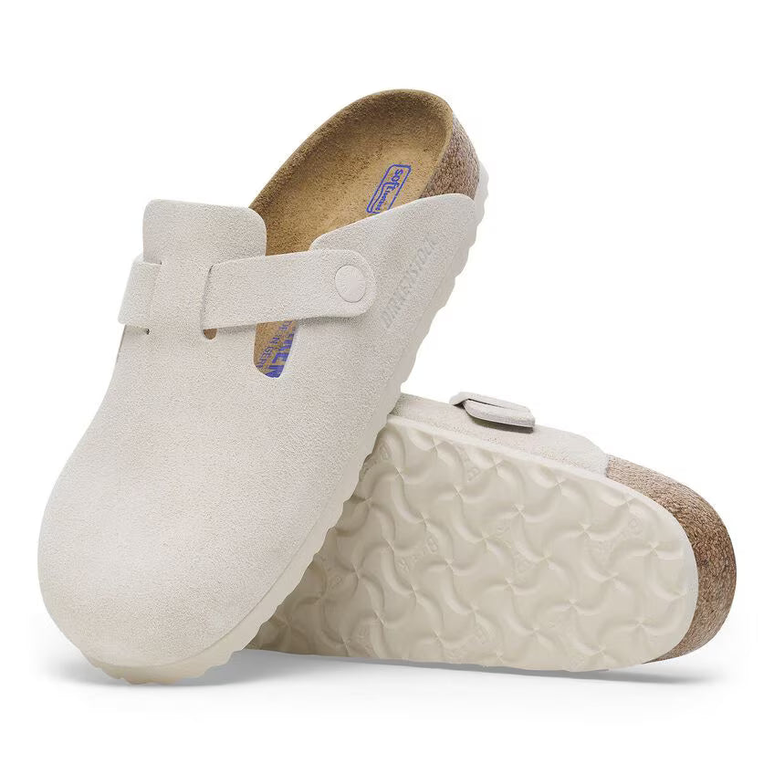 Birkenstock Women's Boston Soft Footbed Suede Leather - Antique White