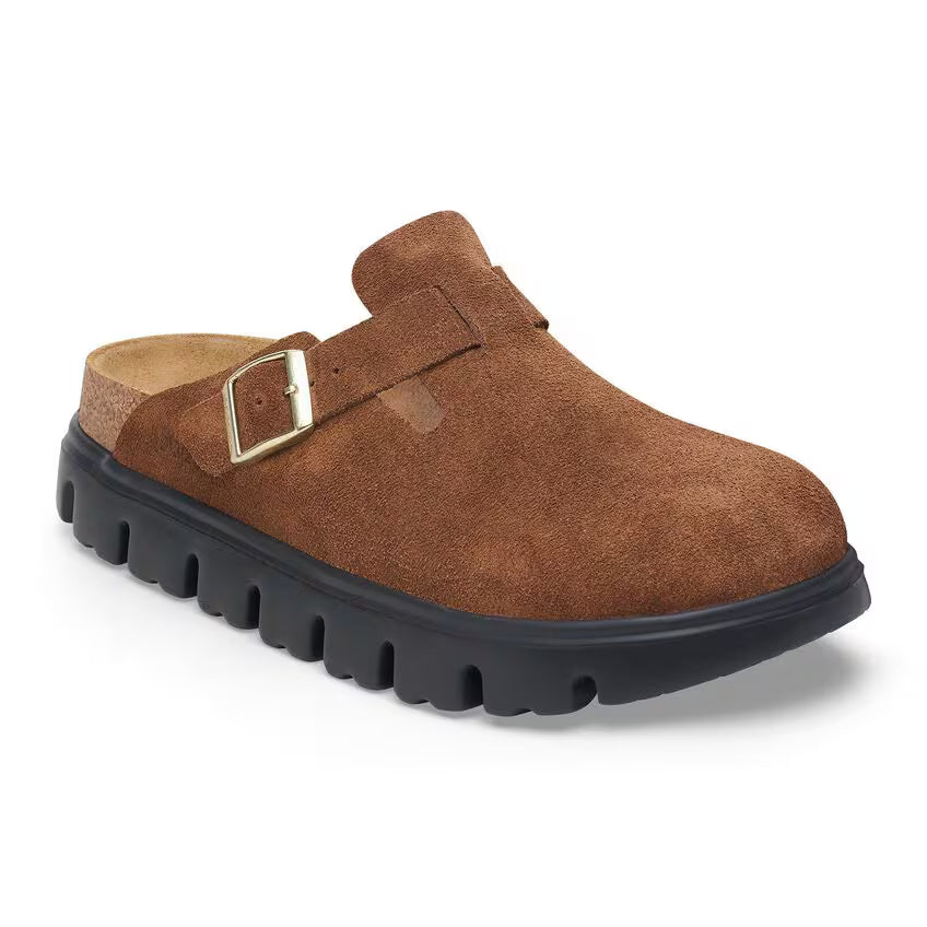 Birkenstock Women's Boston Chunky Suede Leather - Dark Tea/ Black