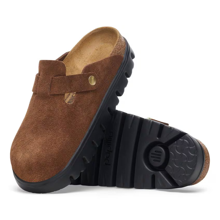 Birkenstock Women's Boston Chunky Suede Leather - Dark Tea/ Black