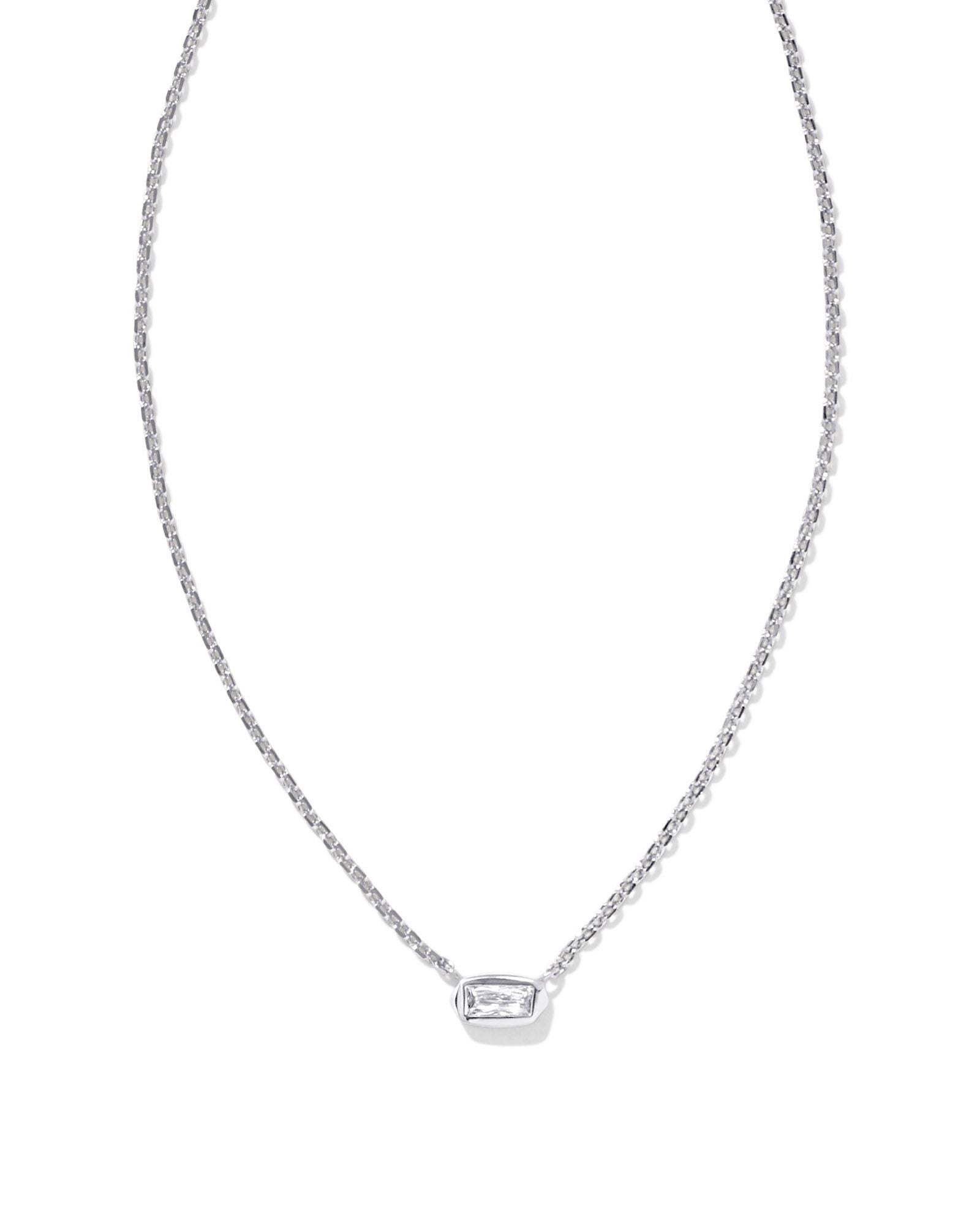Kendra Scott Fern Crystal Short Pendant Necklace - Silver / White Crystal