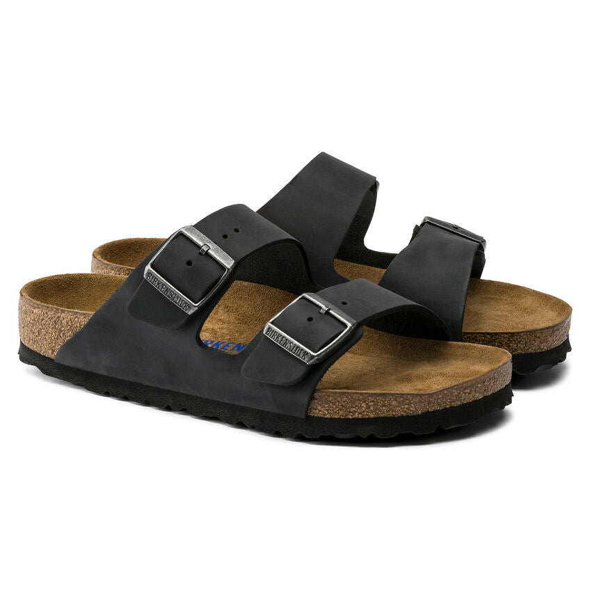 Birkenstock Men's Arizona Soft Footbed Suede Leather Oiled Leather - Black