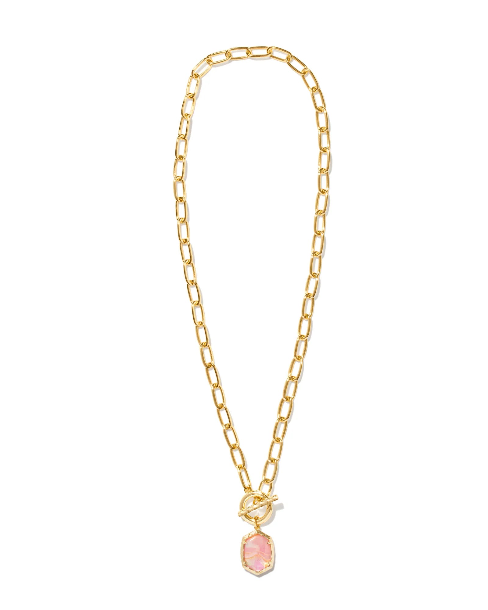 Kendra Scott Daphne Convertible Gold Link and Chain Necklace - Light Pink Iridescent Abalone
