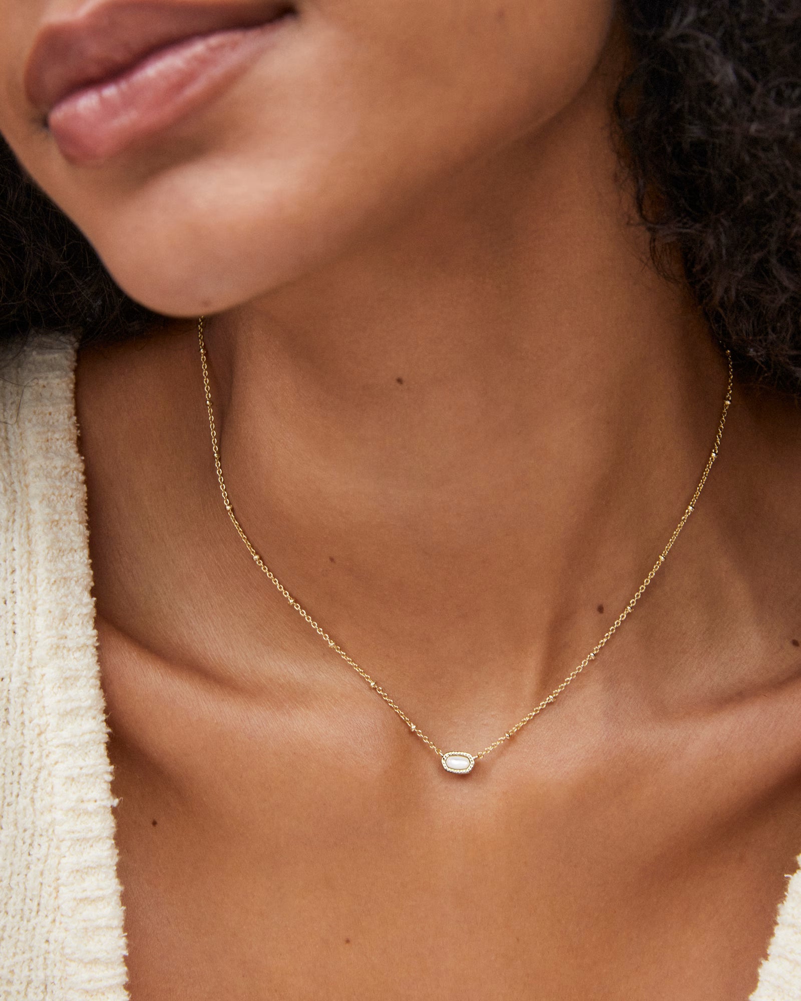 Kendra Scott Mini Elisa Satellite Short Pendant Necklace in Gold - Ivory Mother-of-Pearl