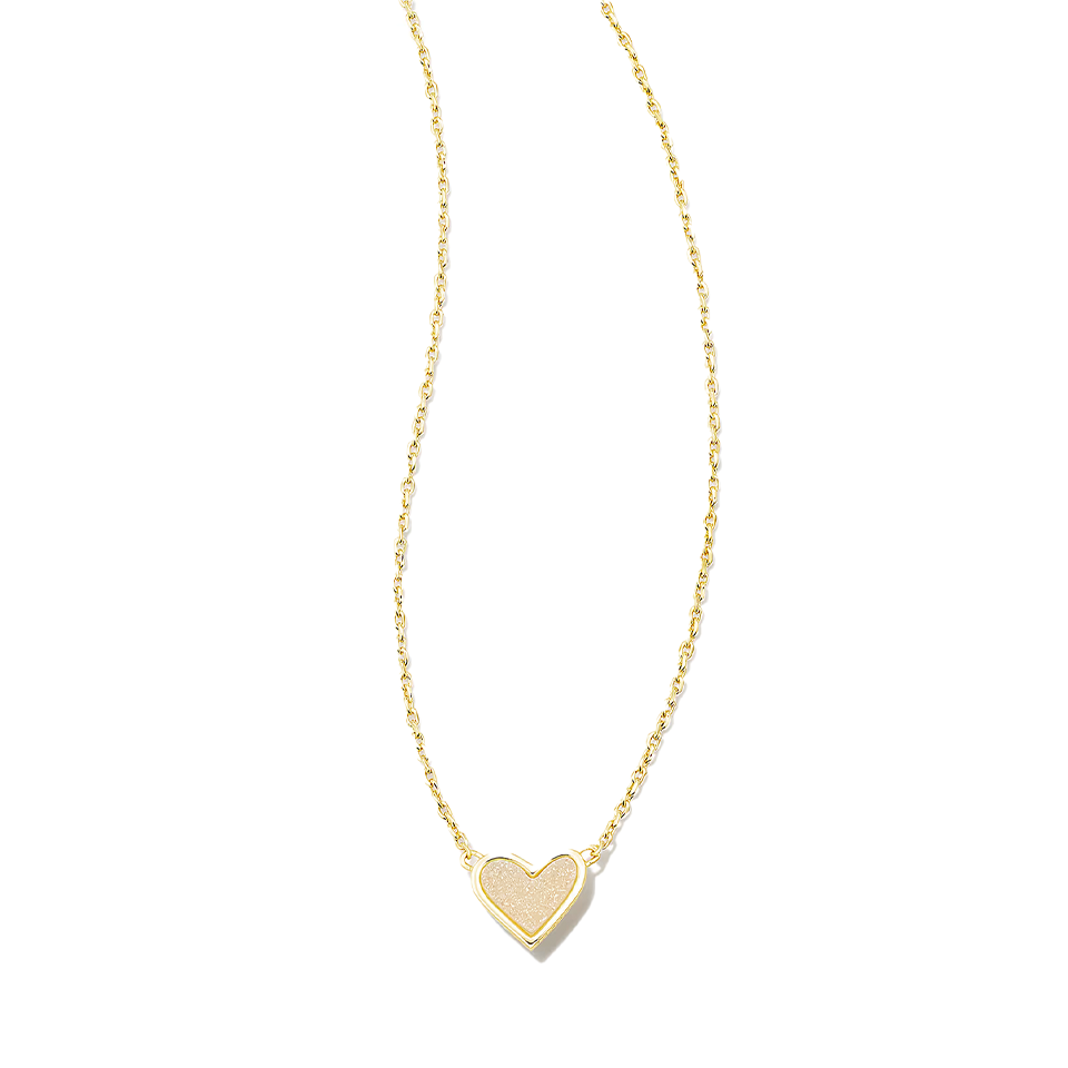 Kendra Scott Framed Ari Heart Short Pendant Necklace in Gold - Iridescent Drusy