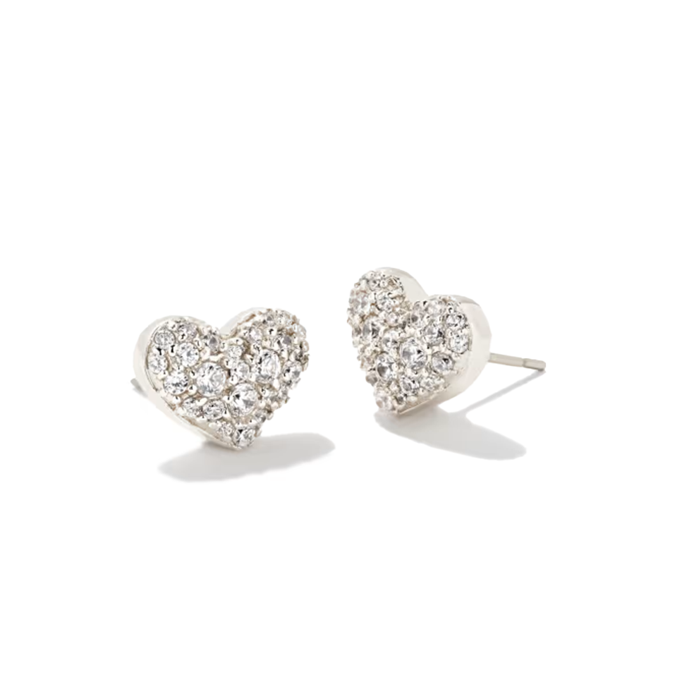 Kendra Scott Ari Pave Crystal Heart Earrings in Silver - White CZ