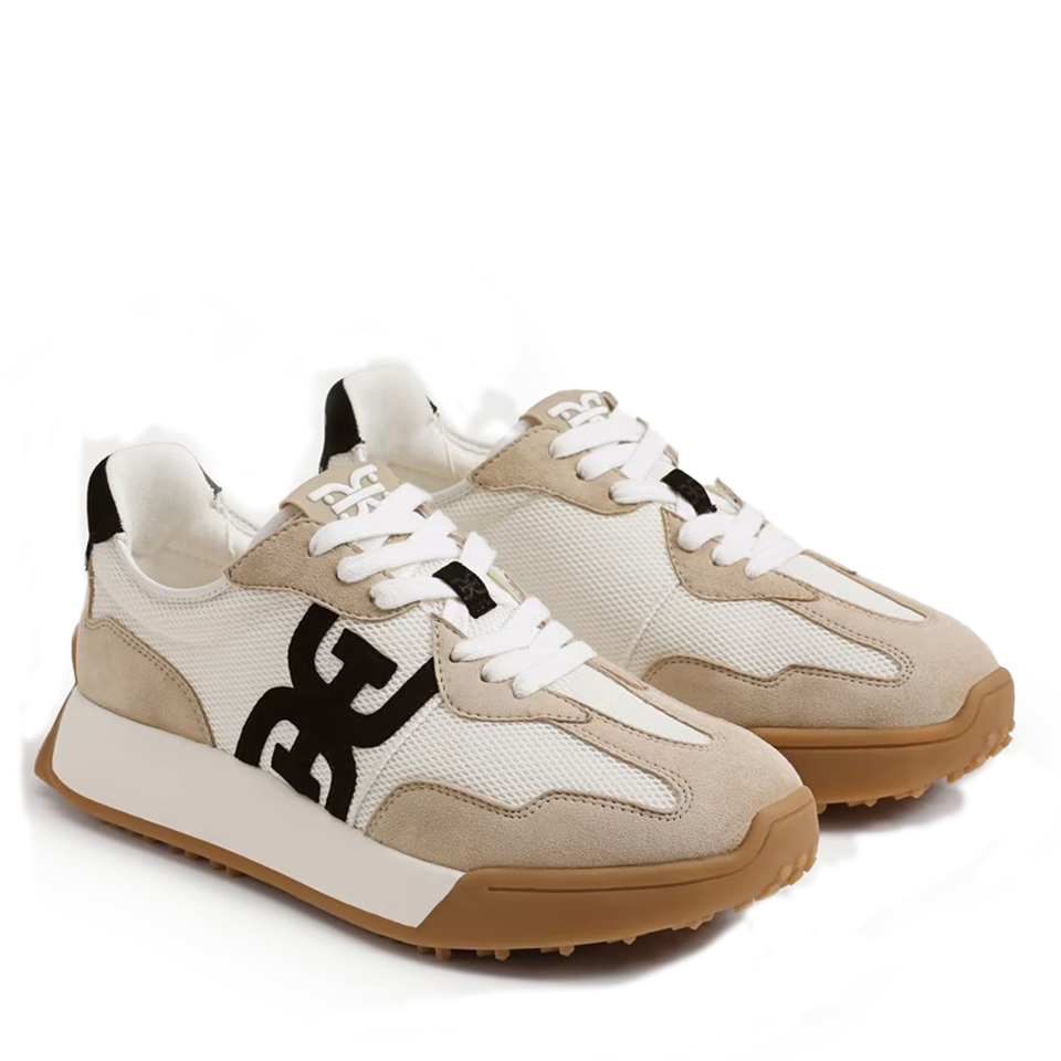Sam Edelman Women's Langley Lace Up Sneaker | White/Tan/Black Suede