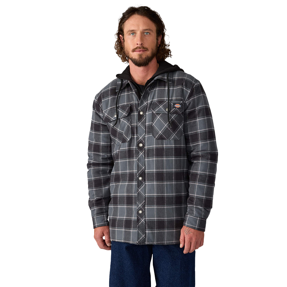 Dickies Men's Water Repellent Flannel Hooded Shirt Jacket
