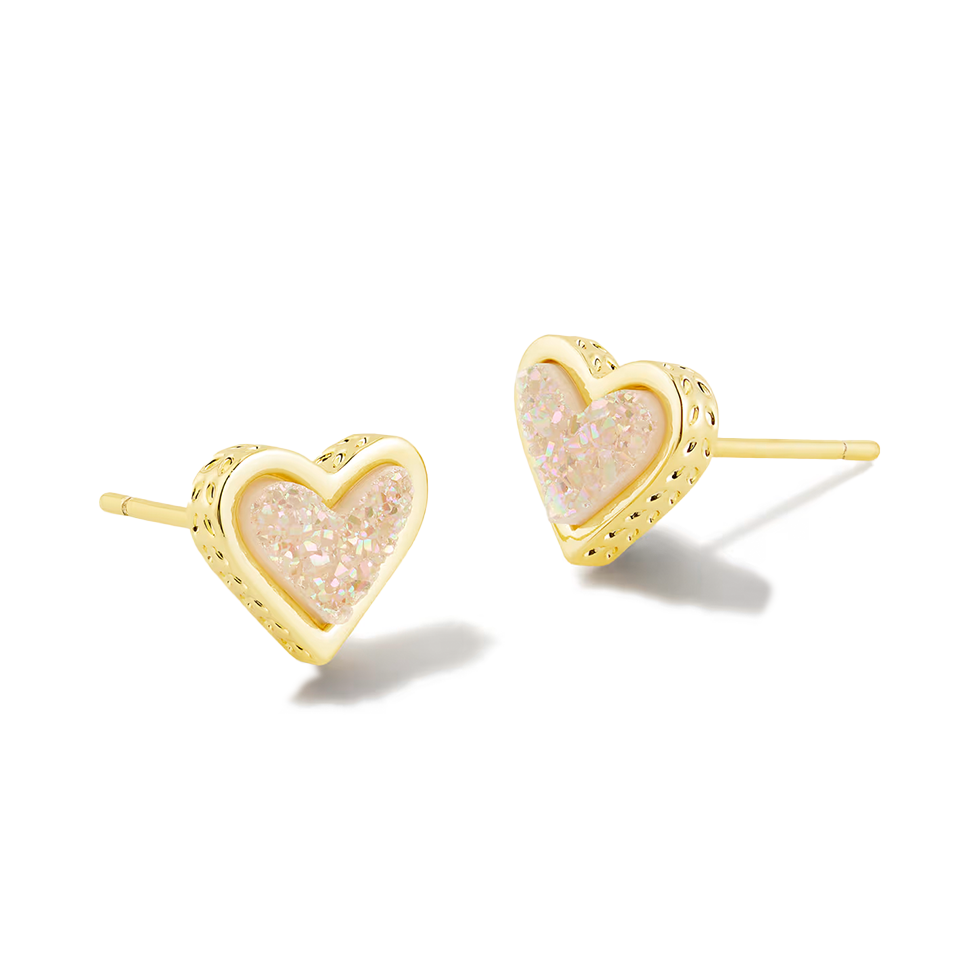 Kendra Scott Framed Ari Heart Stud Earrings in Gold -Iridescent Drusy