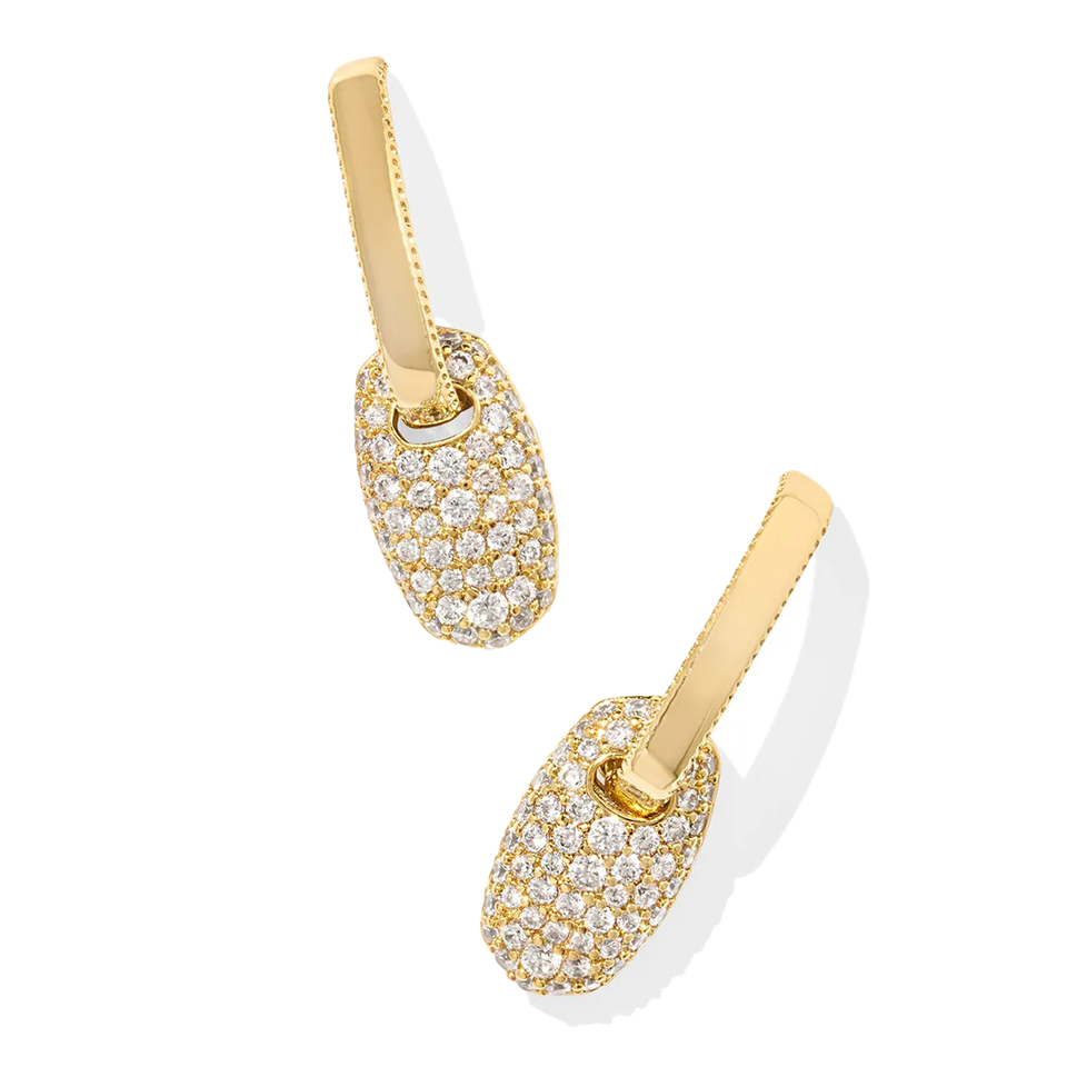 Kendra Scott Bailey Pave Huggie Earrings in Gold - White Crystal