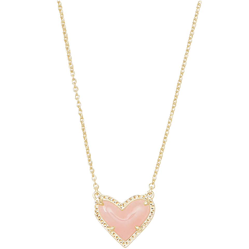 Kendra Scott Ari Heart Pendant Necklace in Gold - Rose Quartz