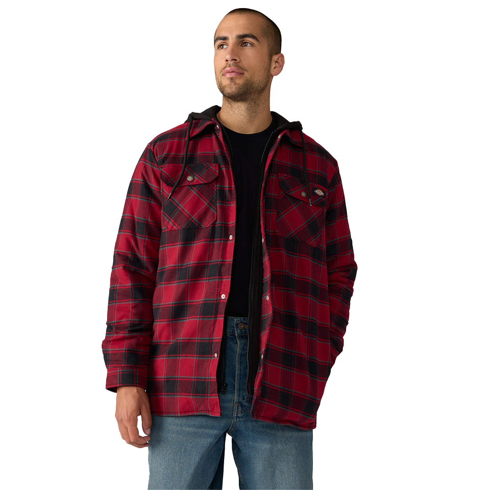 Dickies Men's Water Repellent Flannel Hooded Shirt Jacket