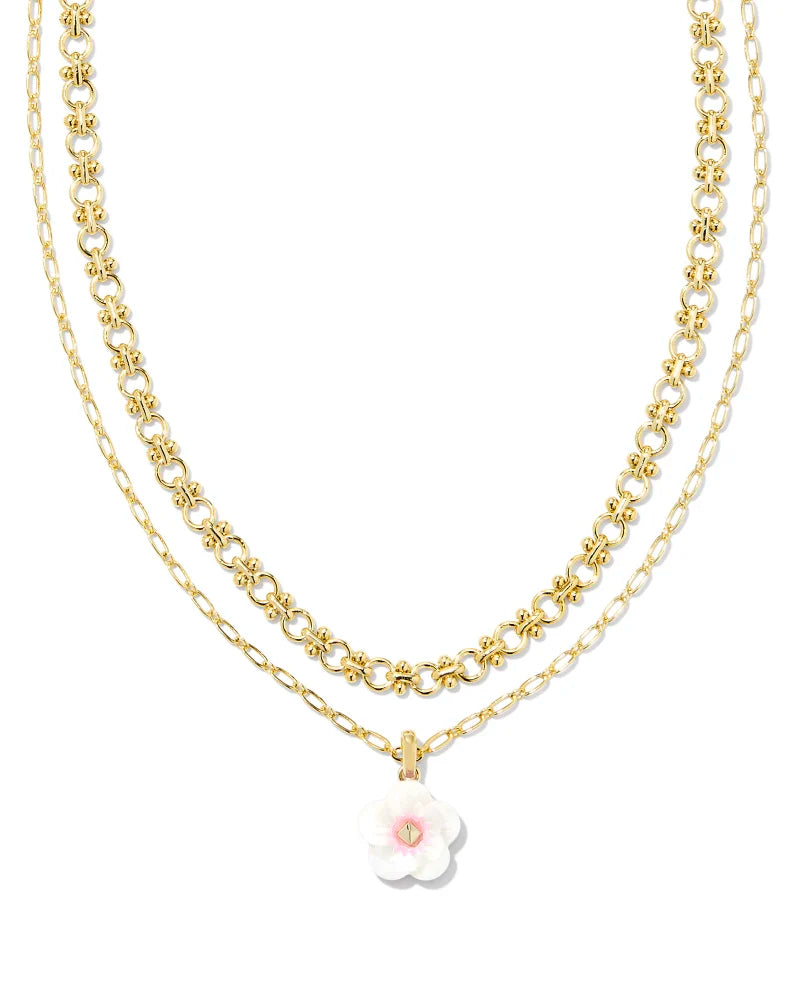 Kendra Scott Deliah Gold Multi Strand Necklace - Iridescent Pink & White Mix